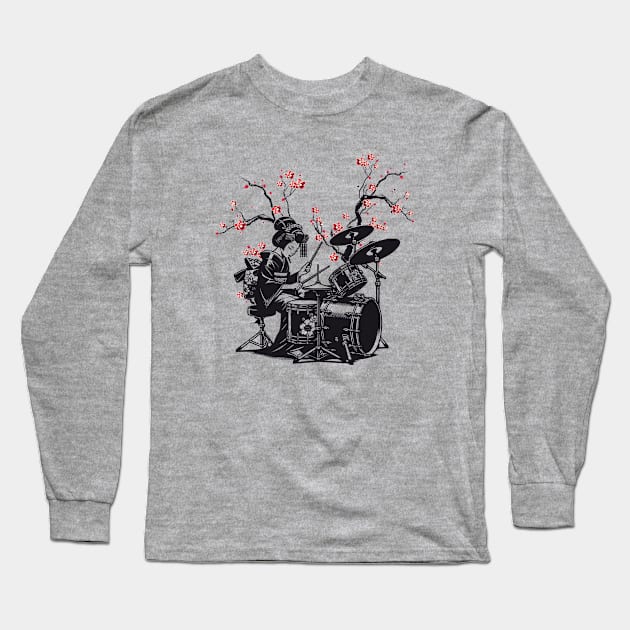 Drumming Japanese Geisha Long Sleeve T-Shirt by susanne.haewss@googlemail.com